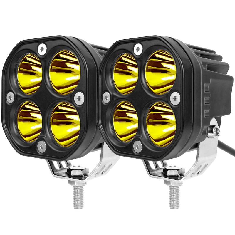 LED Nebelscheinwerfer Arbeitsscheinwerfer 3 Zoll Zusatzscheinwerfer 12V 24V Gelb Auto Scheinwerfer für Offroad Traktor Bagger Traktoren Schlepper Gabelstapler ATV Lkw Wasserdicht IP68(2 Stück) von SUFEMOTEC