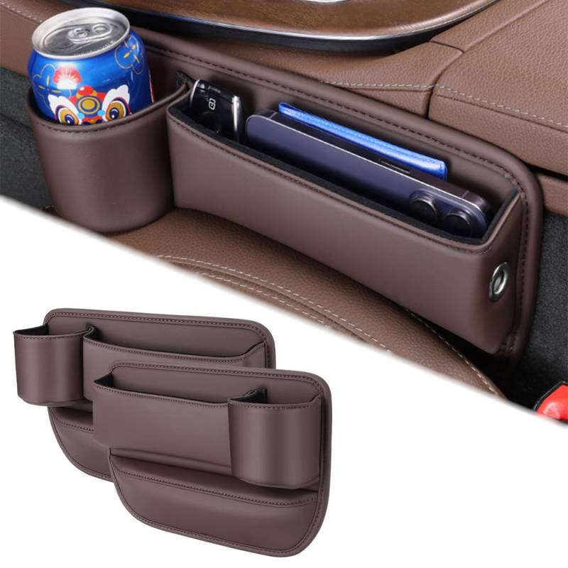 Autositz Gap Aufbewahrungsbox mit Getränkehalter für B.e.n.z GLS CLK SLC SL ML GL Klasse, 2 Stück PU-Leder Autositz Seitentaschen Organizer, Vordersitzkonsole Lückenfüller mit Kabelloch von SUHNGE
