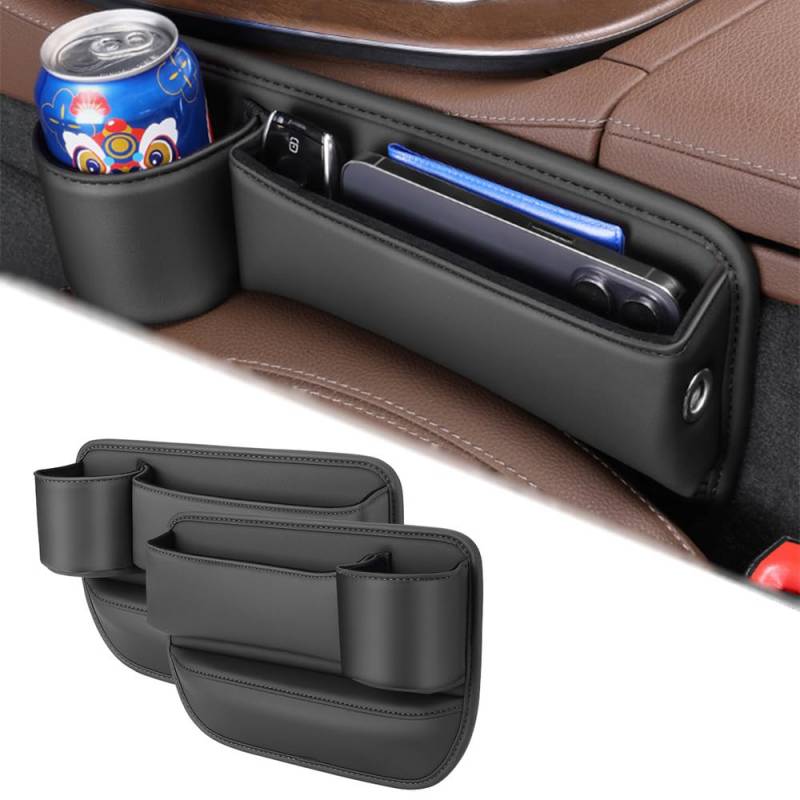 SUHNGE Autositz Gap Aufbewahrungsbox mit Getränkehalter für O.p.e.l Corsa-C Corsa-D Corsa-E Corsa-F, 2 Stück PU-Leder Autositz Seitentaschen Organizer, Vordersitzkonsole Lückenfüller mit Kabelloch von SUHNGE