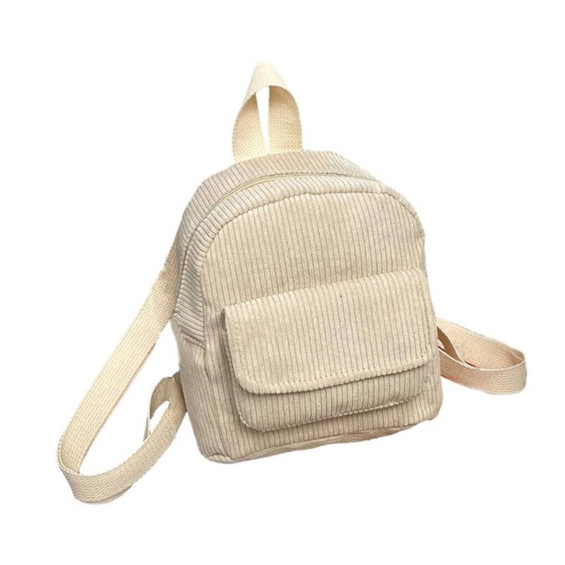 SUIOPPYUW Leichter und tragbarer Damen Mini Rucksack für stilvolle Reisen. Kleiner City Rucksack aus Cord für Damen mit großem Fassungsvermögen, Beige von SUIOPPYUW
