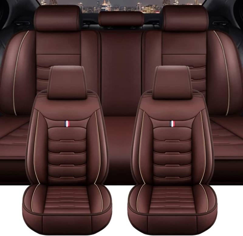 SULIILS Autositzbezüge für Toyota Prius Yaris Highlander, Leder, wasserdicht und atmungsaktiv, 5-Sitzer, Autoteile, Kaffeebraun von SULIILS