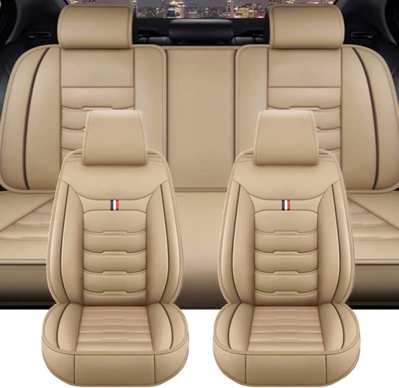SULIILS Autositzbezüge für VW Golf R, Leder, wasserdicht und atmungsaktiv, 5-Sitzer, Autoteile, Beige von SULIILS