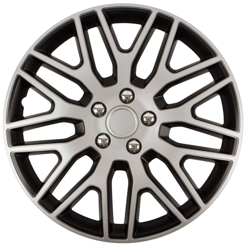 Delaware 15 Zoll Radzierblenden im Nuts-Design Chrome Silver, verchromte und Schwarze Ausführung und ABS schlagfest, langlebig und zuverlässig mit verstellbarem Klemmring von SUMEX