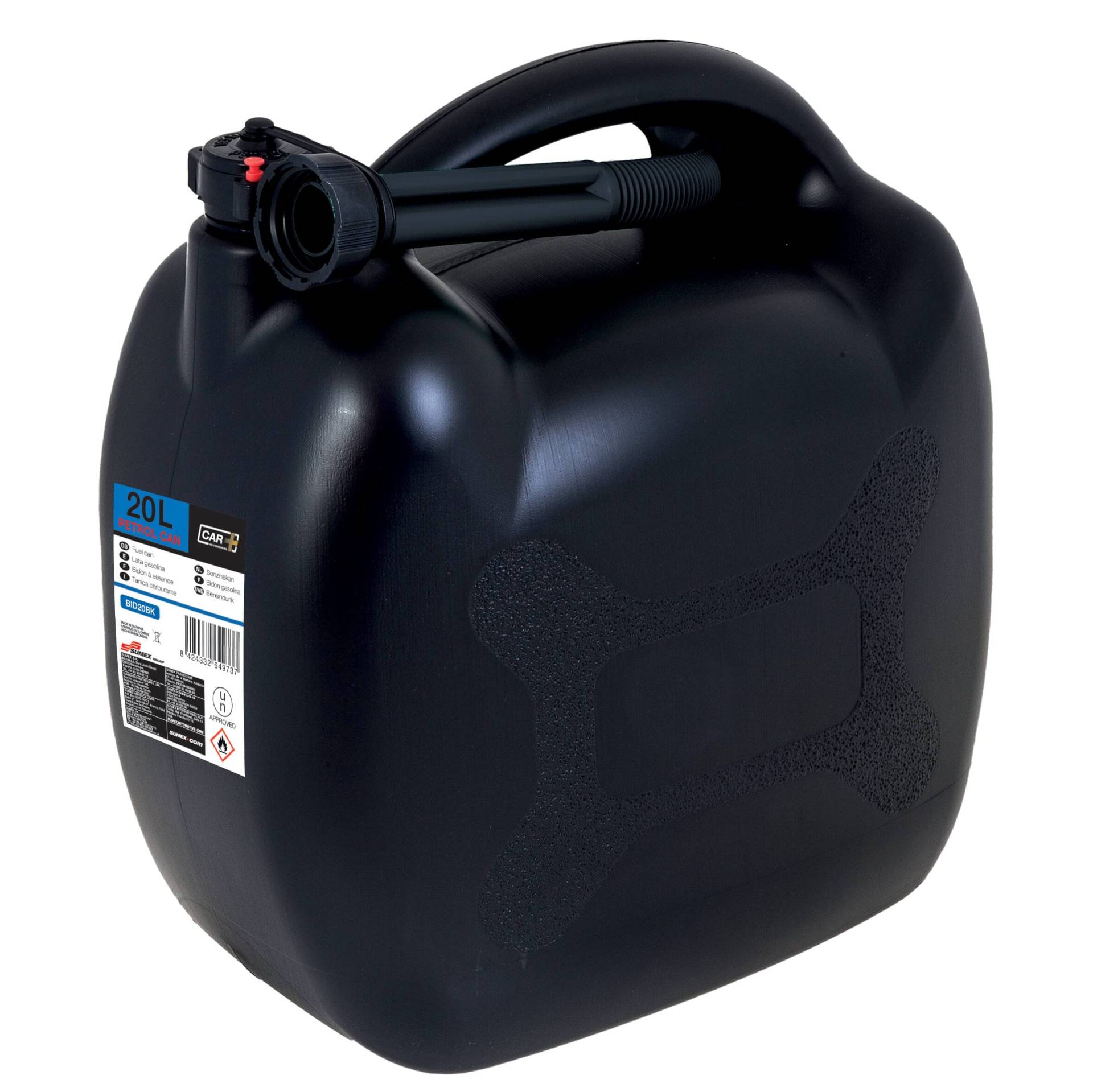 SUMEX Benzinkanister 20 Liter Zulassung mit flexiblem Rohr, schwarz von SUMEX
