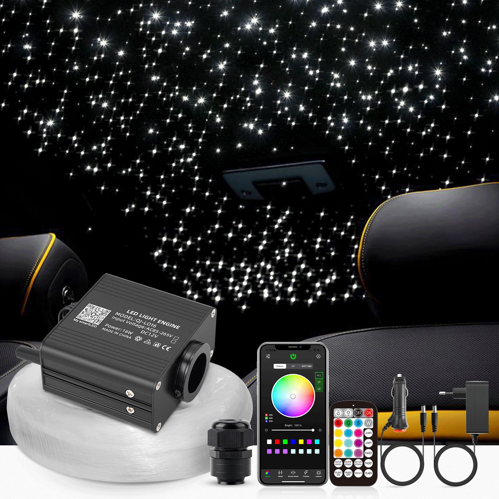 SUNKENET 16W Twinkle Sternenhimmel Auto, 200pcs*0.75mm*2m Sternenhimmel Glasfaser RGBW Bluetooth-APP/Fernbedienung Led Glasfaser Licht für Auto/Decke/Theater SUNKENET 16W Twinkle Sternenhimmel Auto, 200pcs*0.75mm*2m Sternenhimmel Glasfaser RGBW Bluetooth-APP/Fernbedienung Led Glasfaser Licht für Auto/Decke/Theater von SUNKENET