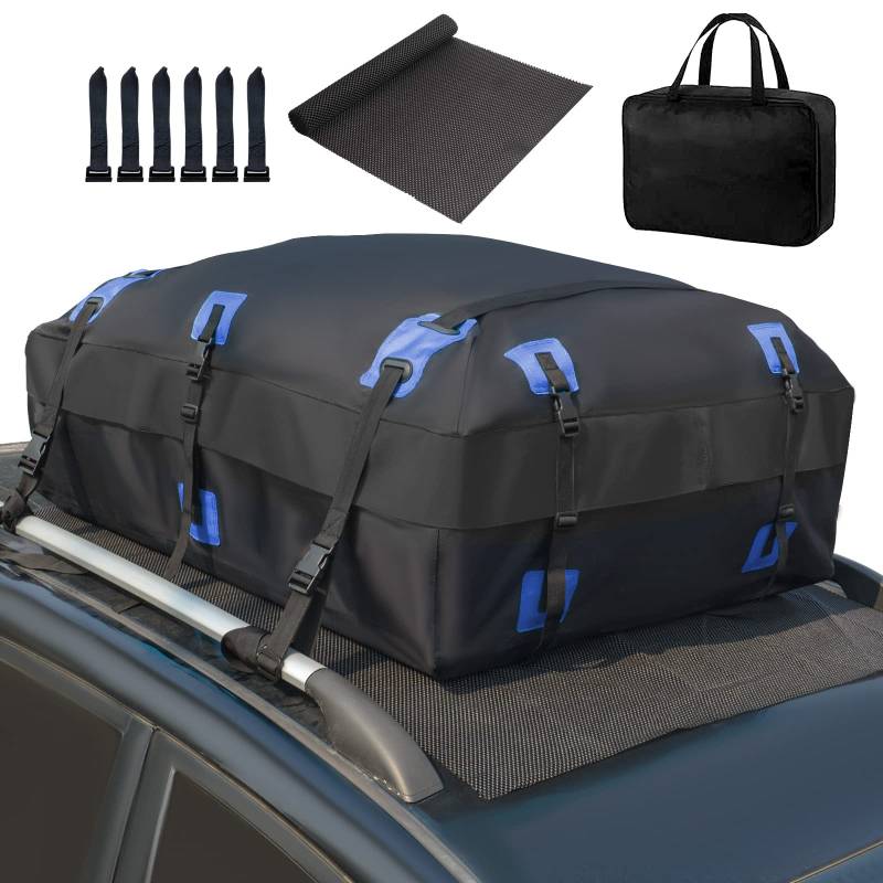 SUNORCHID Dachtasche Auto,Dachbox Auto 566 Liter,PVC Wasserdicht Faltbare Gepäckbox mit Antirutschmatte, 6 Türhaken, geeignet für PKW, Vans oder SUVs mit/ohne Dachträger von sunorchid