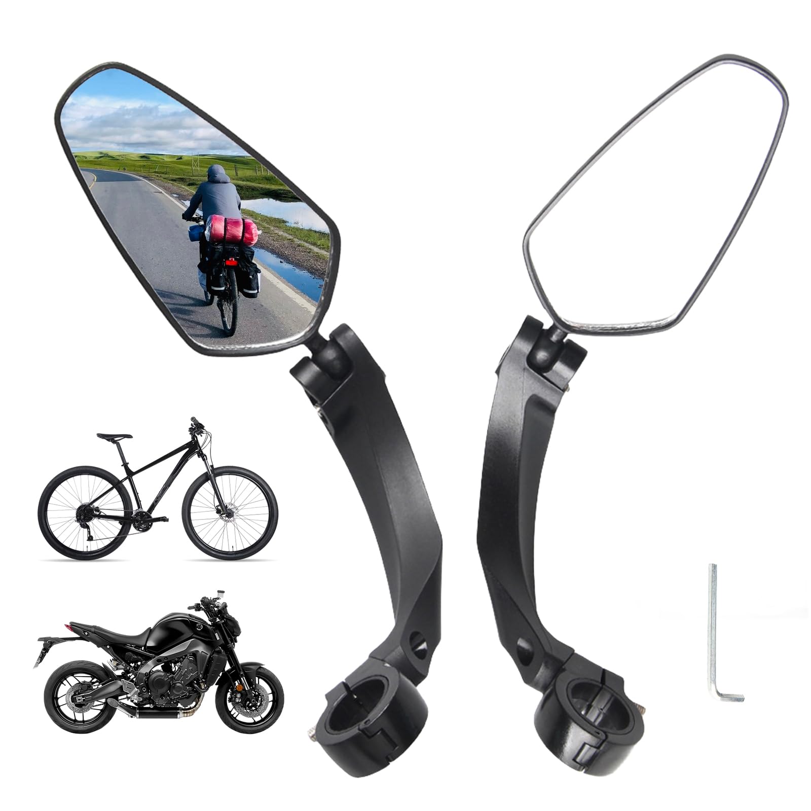 Fahrradspiegel, 2 Stück Fahrrad Rückspiegel, HD 360° Verstellbarer Fahrrad Spiegel Ebike Zubehör, Extra Große Spiegelfläche Fahrradspiegel Klappbar für Mountainbikes Rennräder (Links + Rechts) von SUNOYA