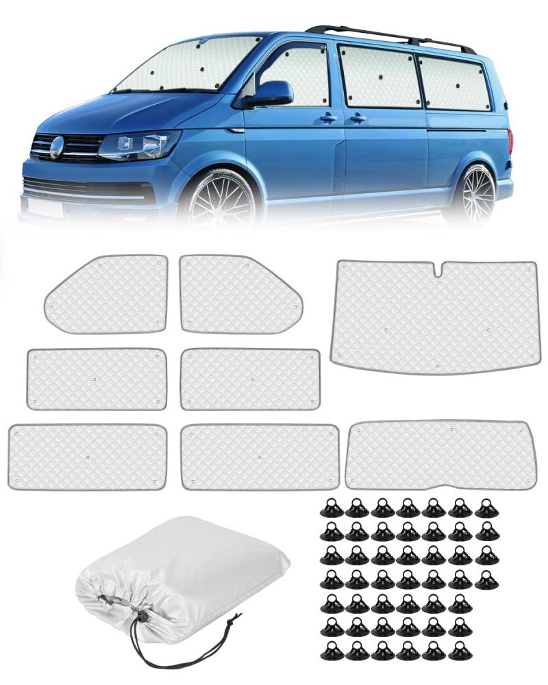 SUPAREE 8 Stück Sonnenschutz T5 Sonnenschutz Frontscheibe T6 Thermomatte Wohnmobil Innen für LWB T5 T6 UV-Schutz 100% Okklusion mit Aufbewahrungstasche von SUPAREE