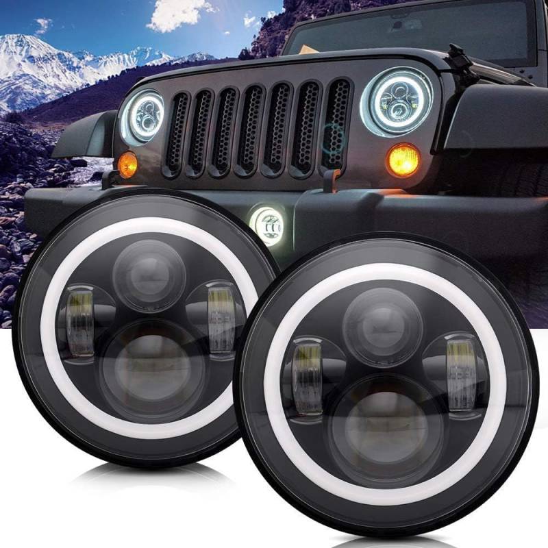 SUPAREE LED Scheinwerfer 7 Zoll Rund Mit 3000K+6000K Halo Ring Angel Eyes Bernstein Blinker DRL Hi/Lo Beam für Wrangler JK/TJ/LJ von SUPAREE