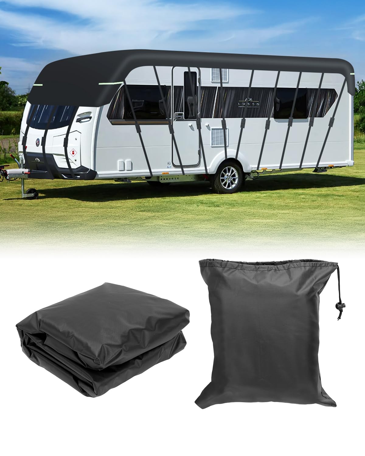 SUPAREE Wohnwagen Abdeckung Dach Abdeckplane Wohnwagen Wasserdicht Wohnwagen Schutzhülle Dach Schützt vor UV 210D Oxford Gewebe mit Reflektorstreifen (10 x 3m) von SUPAREE
