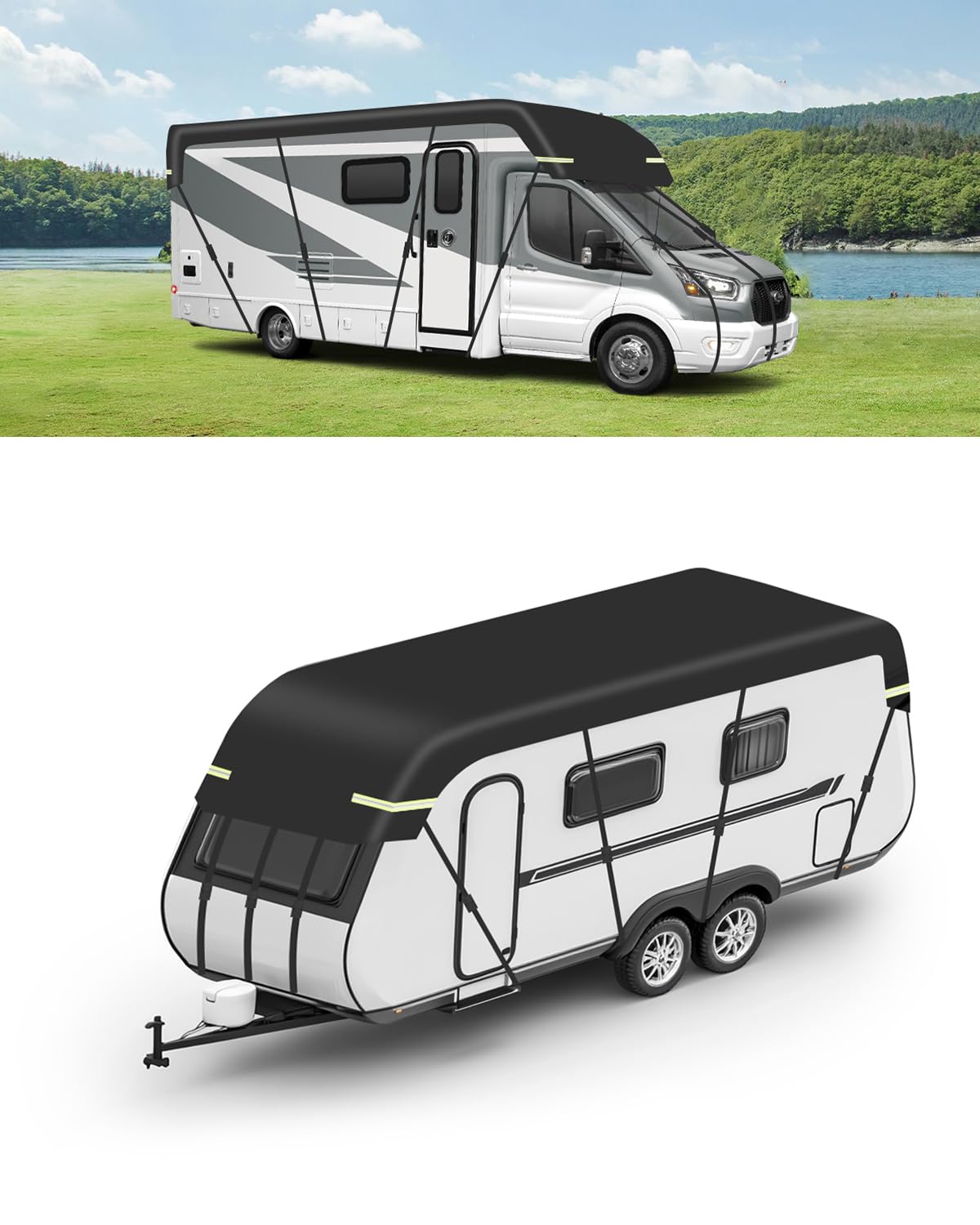 SUPAREE Wohnwagen Abdeckung Dach Abdeckplane Wohnwagen Wasserdicht Wohnwagen Schutzhülle Dach Schützt vor UV 210D Oxford Gewebe mit Reflektorstreifen (5.5 x 3m) von SUPAREE