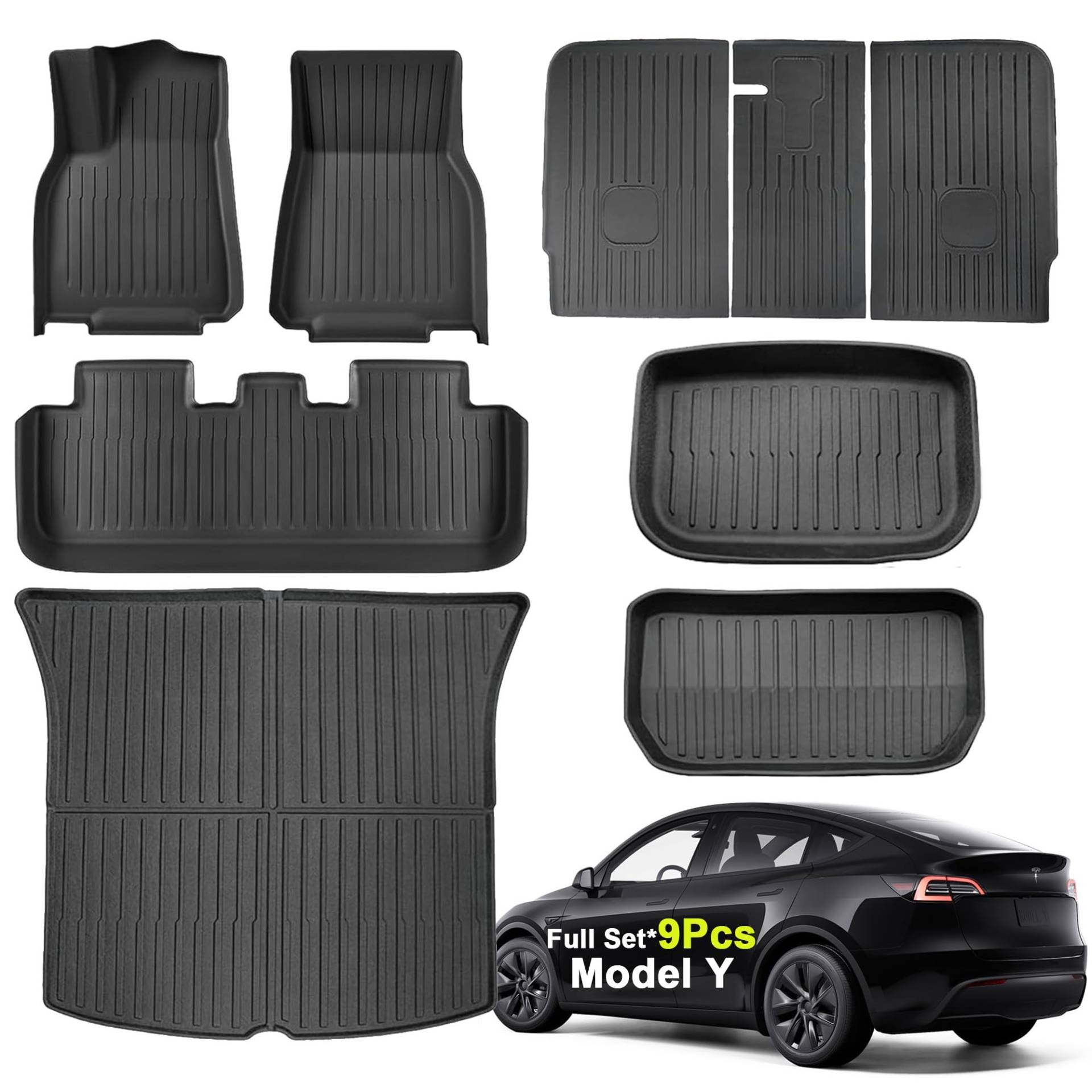 SUPER LINER Fußmatten Kompatibel für Tesla Model Custom Allwetter Fit Cargo Liner Hecktraster Kofferraummatten Innenzubehör (for 2024 Modle Y) von SUPER LINER