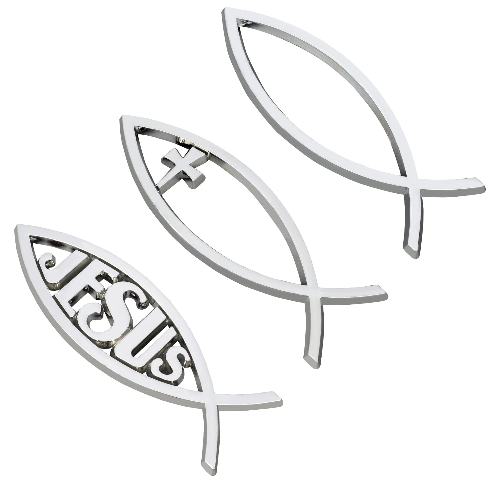 SUPERFINDINGS 3Stk Silber Aufkleber Jesus Christ Fisch Und Kreuz Selbstklebende Metall Optic Decal Abzeichen Emblem 3D Auto Aufkleber Fisch Für Autofenster Laptops Gepäck Kühlschrank, 140x46x6mm SUPERFINDINGS 3Stk Silber Aufkleber Jesus Christ Fisch Und Kreuz Selbstklebende Metall Optic Decal Abzeichen Emblem 3D Auto Aufkleber Fisch Für Autofenster Laptops Gepäck Kühlschrank, 140x46x6mm von SUPERFINDINGS