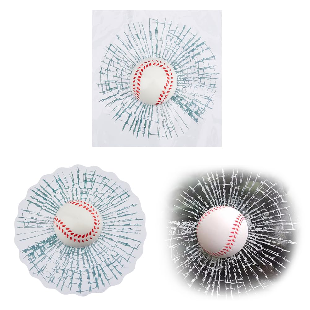 SUPERFINDINGS Baseball Autoaufkleber Zerbrochenes Glas 3D Autoaufkleber Knifflige Glasfensteraufkleber Weiße Baseball Hits Aufkleber Für Autoglasfenster Fahrzeug 18cm von SUPERFINDINGS