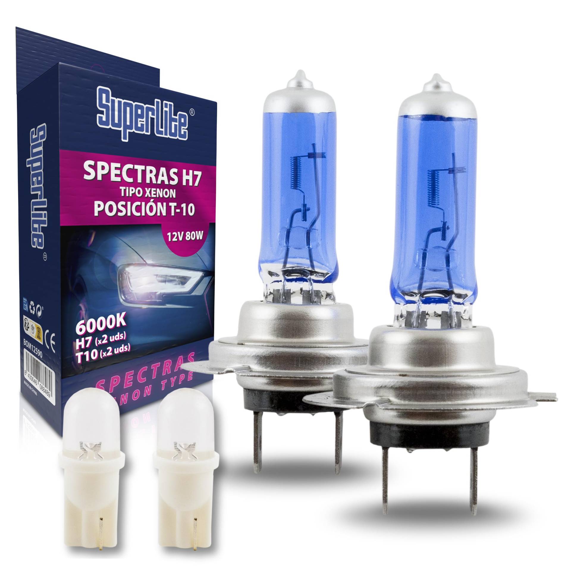 Superlite Set of 2 Lights Spectra H7 White 6000 K Light to The Rear of The Car Lights and Marker Lights, T10 von Superlite