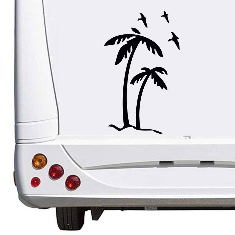 SUPERSTICKI 2 Palmen mit 3 vögel Wohnwagen Caravan Camping Holiday Urlaub ca. 30cm Aufkleber Autoaufkleber Sticker Womo Wowa von SUPERSTICKI