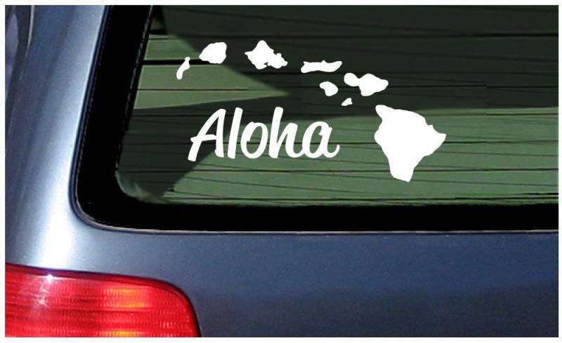 SUPERSTICKI Aloha with Hawaii Island Chain Decal Sticker - White Vinyl Fenster Hawaiian Islands ca 20cm Aufkleber Autoaufkleber Wandtattoo von SUPERSTICKI