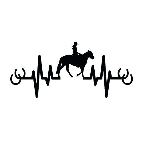 SUPERSTICKI Herzschlag Heartbeat Cowboy auf Pferd Reiter Hufeisen 25cm Aufkleber,Autoaufkleber,Sticker,Decal,Wandtattoo, aus Hochleistungsfolie,UV&waschanlagenfest, von SUPERSTICKI