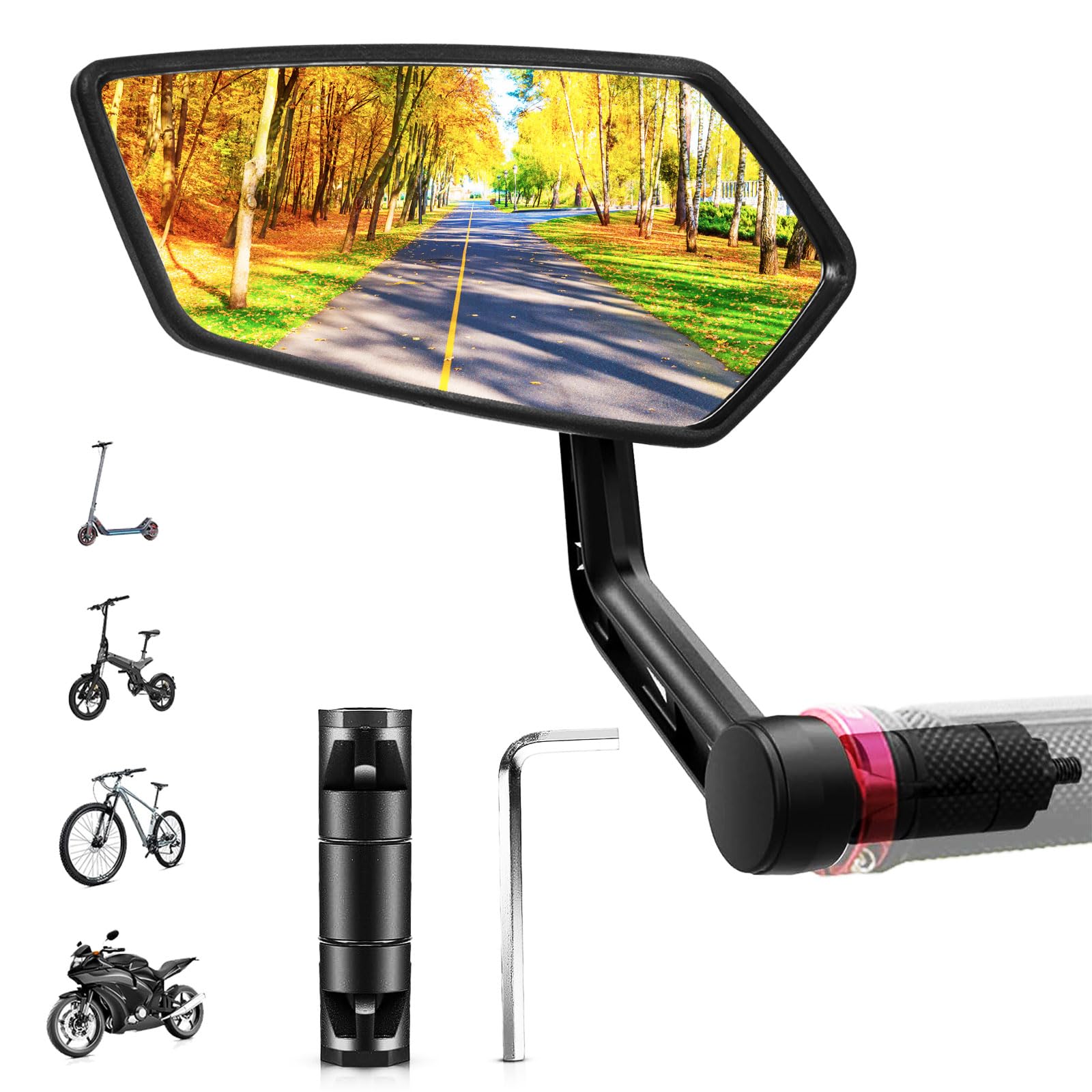 Fahrradspiegel Extra Große Spiegelfläche Rückspiegel für Fahrräder, Fahrradspiegel Für E-Bike 360° Drehbarer, Rückspiegel Fahrrad für E-Bike MTB Rennräd Universal Fahrradrückspiegel (Links) von SUPRBIRD
