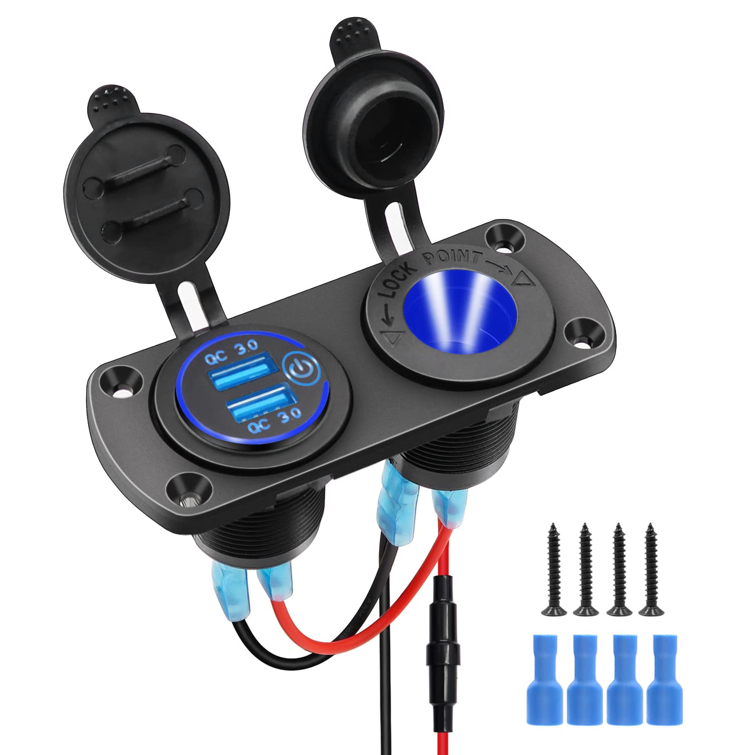 Zigarettenanzünder beide USB Auto Ladegerät Schalttafel steckdose usb einbaubuchse Dual USB Steckdose 12V QC 3.0 für Wohnmobil Boot Motorboot Wohnwagen Motorrad (Type A) von SUPRBIRD