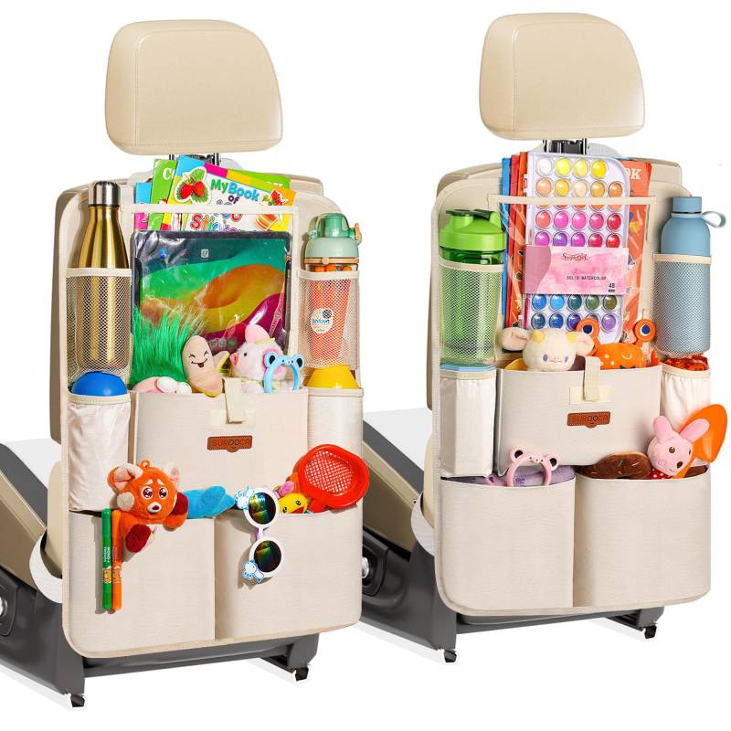 SURDOCA Autositz-Organizer – 4th Generation verbesserter Auto Rücksitz für bis zu 11-Zoll Tablet, 8 Taschen, Kinderspielzeug-Aufbewahrung, wasserdichter Rücksitzschutz für Kinder von SURDOCA