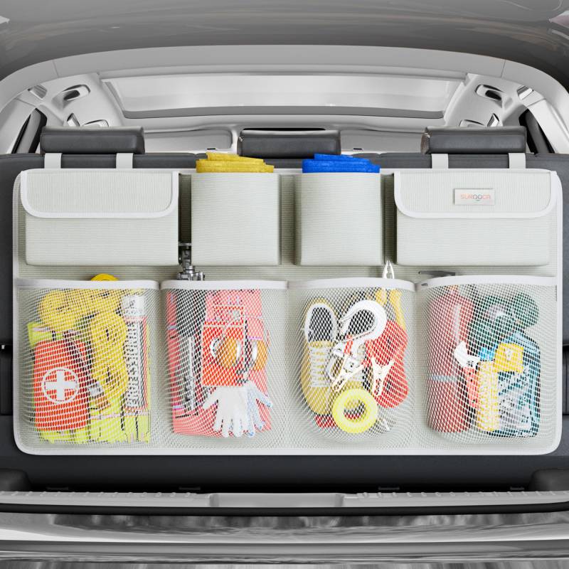 SURDOCA 3rd Gen Kofferraum Organizer, Auto Aufbewahrung mit 8 Große Taschen, Stärker Autobox Kofferraum Klettverschluss, Universal Kofferraumtasche Autotasche von SURDOCA