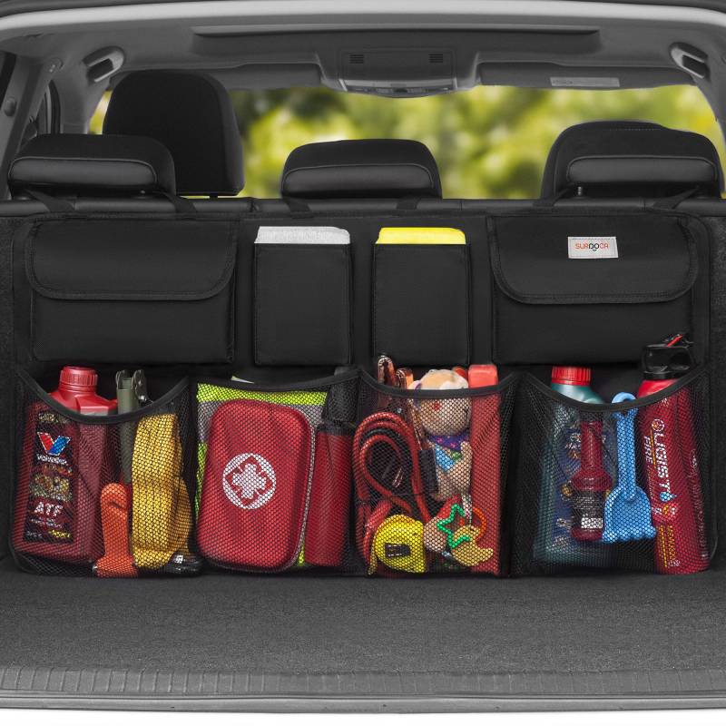 SURDOCA 3rd Gen Kofferraum Organizer, Auto Aufbewahrung mit 8 Große Taschen, Stärker Autobox Kofferraum Klettverschluss, Universal Kofferraumtasche Autotasche von SURDOCA