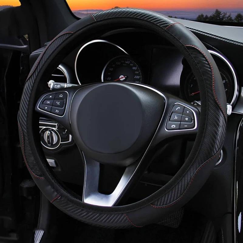 Auto-Lenkradabdeckung Auto-Lenkrad Rutschfestes Pu-Leder Geeignet Für 37–38 cm Große Lenkrad-Carbonfaser-Sport-Anti-Rutsch-Abdeckung Lenkradhüllen(1 UK) von SUSHUANG