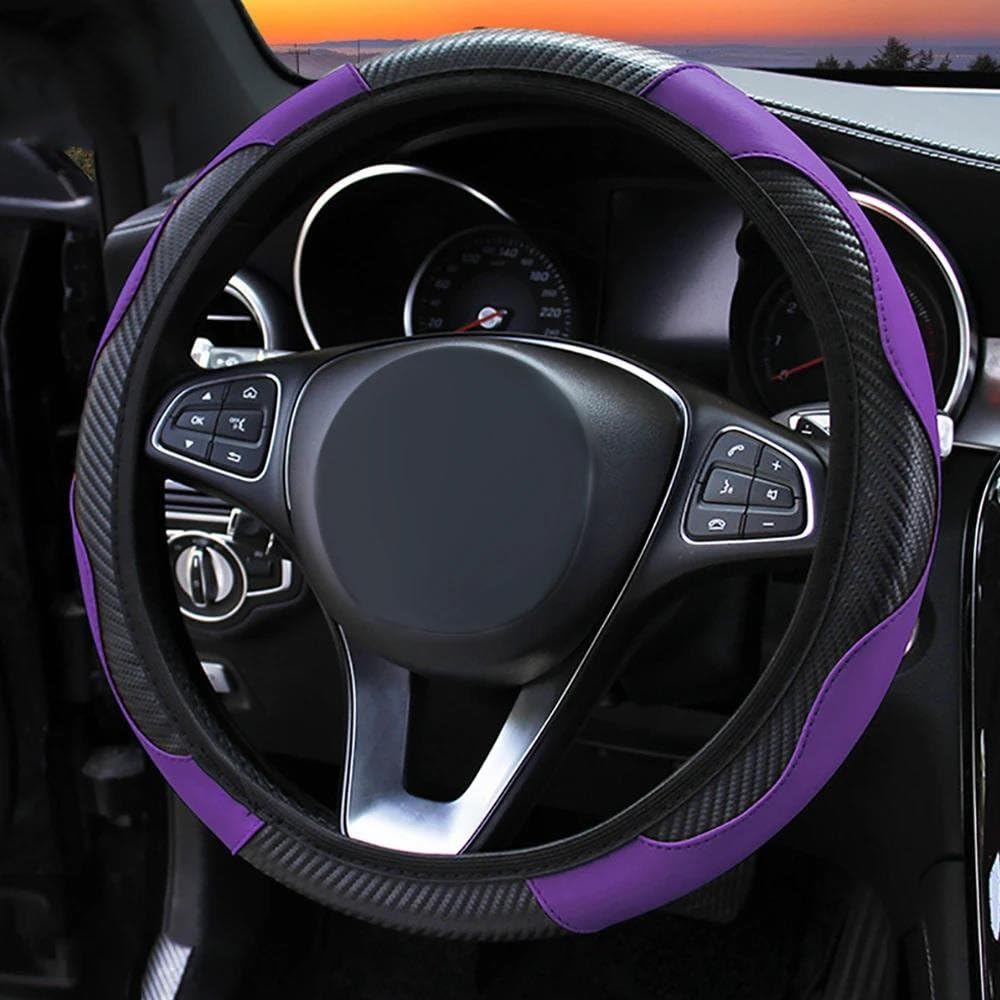 Auto-Lenkradabdeckung Auto-Lenkrad Rutschfestes Pu-Leder Geeignet Für 37–38 cm Große Lenkrad-Carbonfaser-Sport-Anti-Rutsch-Abdeckung Lenkradhüllen(11 Star Yellow) von SUSHUANG