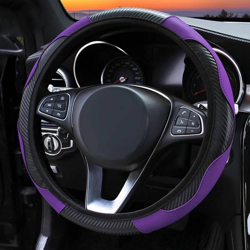 Auto-Lenkradabdeckung Auto-Lenkrad Rutschfestes Pu-Leder Geeignet Für 37–38 cm Große Lenkrad-Carbonfaser-Sport-Anti-Rutsch-Abdeckung Lenkradhüllen(11 Star Yellow) von SUSHUANG