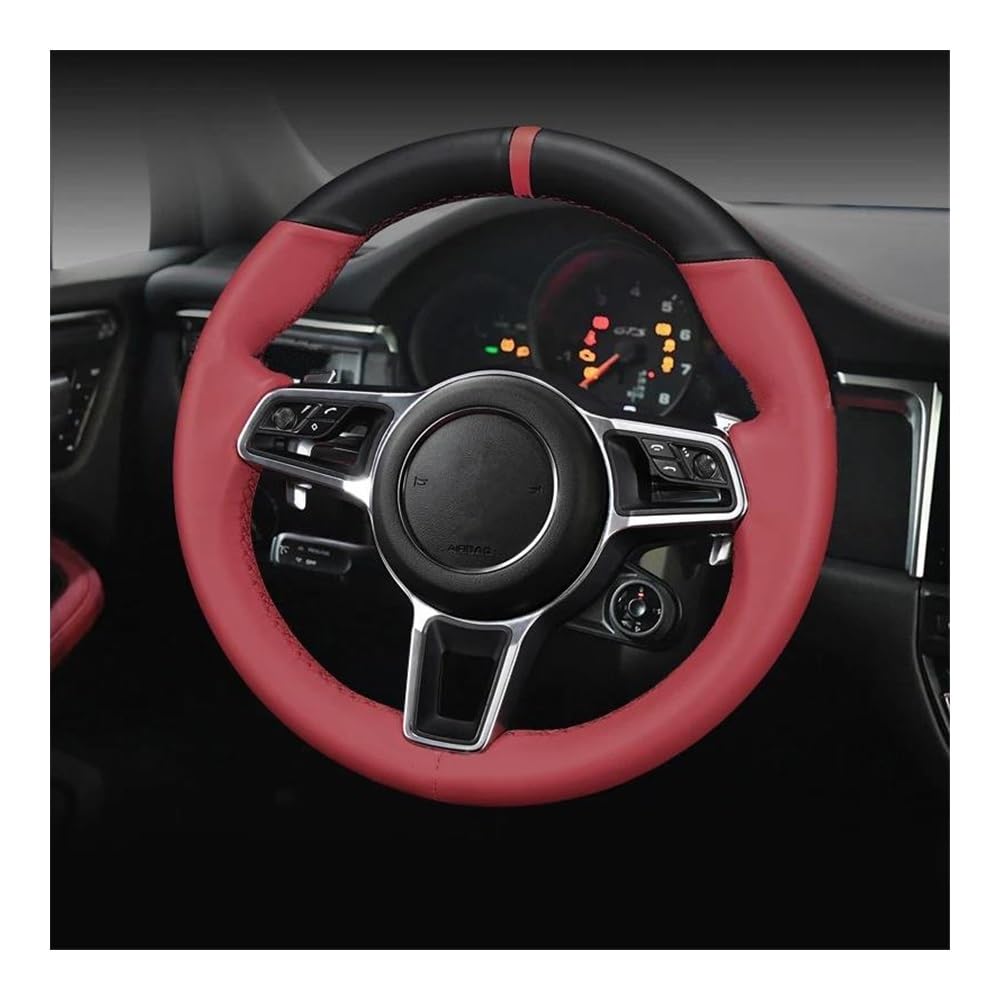 Auto-Lenkradabdeckung Leder Auto Lenkradbezug Für Taycan Für Cayenne Für Panamera 718 911 Teile Handgenäht Sportstil Lenkradhüllen(Blanc) von SUSHUANG