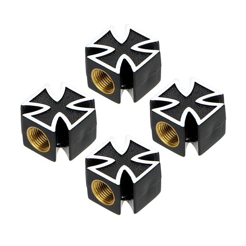4 Stück Set Ventilkappen Eisernes Kreuz für Auto, Fahrrad, Motorrad. Deckel aus Kunststoff, mit Gummidichtung. (Schwarz) von SVV