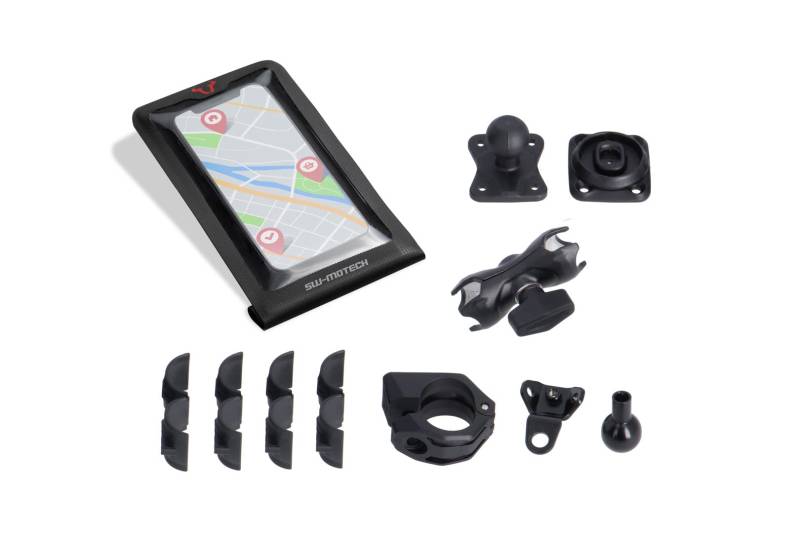 SW-Motech Universal Navigation Kit with Smartphone Drybag - Includes 2 Inch Clamp Arm for Handlebars/Mirror Thread, Black von SW-Motech