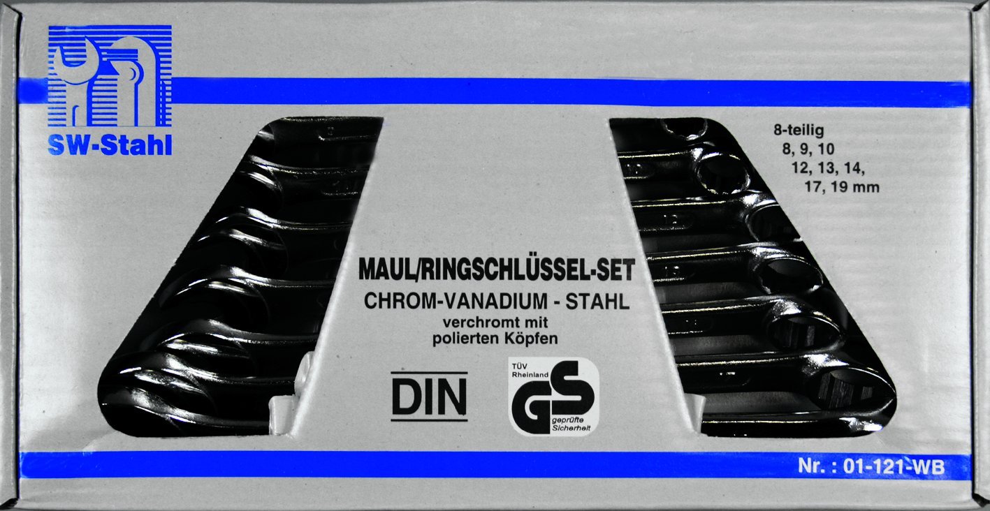 SW-Stahl 01-121-WB Gabelringschlüsselsatz 8-19 mm, 8-teilig I Ringschraubenschlüssel I Doppel-Schraubenschlüssel I Ringschlüssel-Set I Maulschlüssel I Ringmaulschlüssel SW-Stahl 01-121-WB Gabelringschlüsselsatz 8-19 mm, 8-teilig I Ringschraubenschlüssel I Doppel-Schraubenschlüssel I Ringschlüssel-Set I Maulschlüssel I Ringmaulschlüssel von SW-Stahl