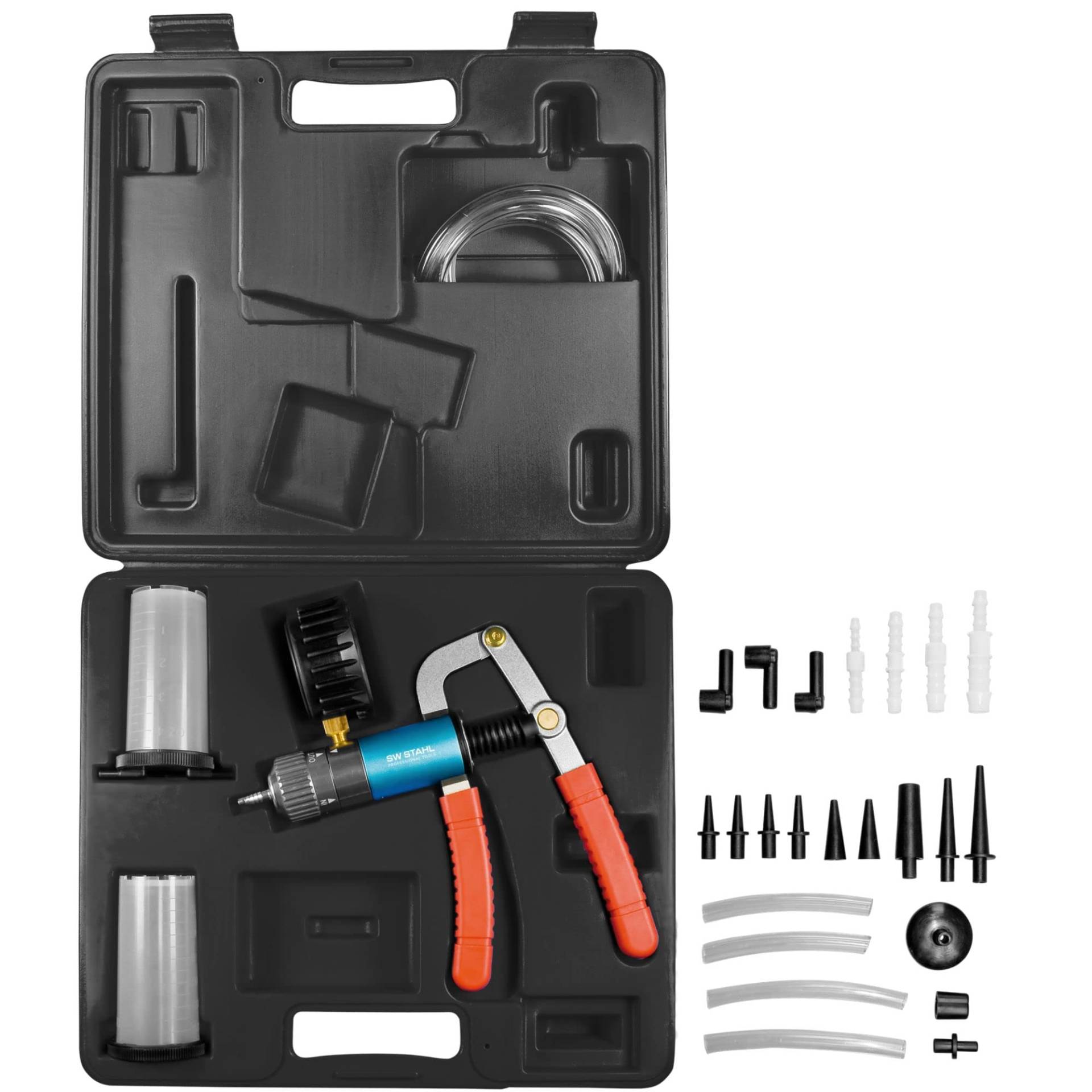 SW-Stahl 01424L Vakuum- und Druckpumpensatz, 27-teilig I Vakuum Druckpumpe I Bremsenentlüftungsset Schlauch I KFZ Werkzeug Set Adapter I Bremsenentlüfter Set Manometer SW-Stahl 01424L Vakuum- und Druckpumpensatz, 27-teilig I Vakuum Druckpumpe I Bremsenentlüftungsset Schlauch I KFZ Werkzeug Set Adapter I Bremsenentlüfter Set Manometer von SW-Stahl