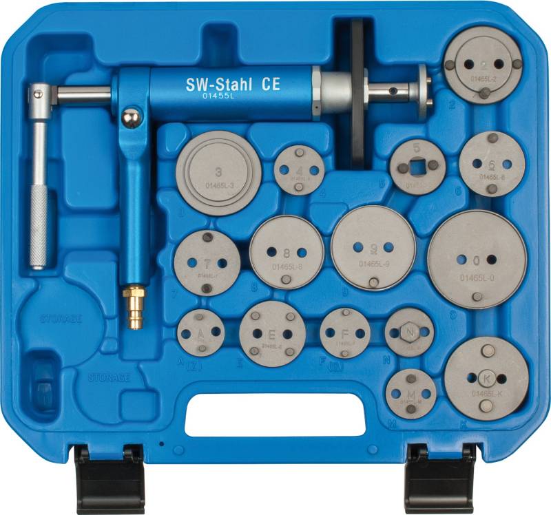 SW-Stahl 01465L Bremskolbenrückdrehwerkzeug, universal, 16-teilig I Bremskolbenrücksteller universal I Bremssattel Rückdrehwerkzeug I Bremskolbenrücksteller Links Rechts von SW-Stahl