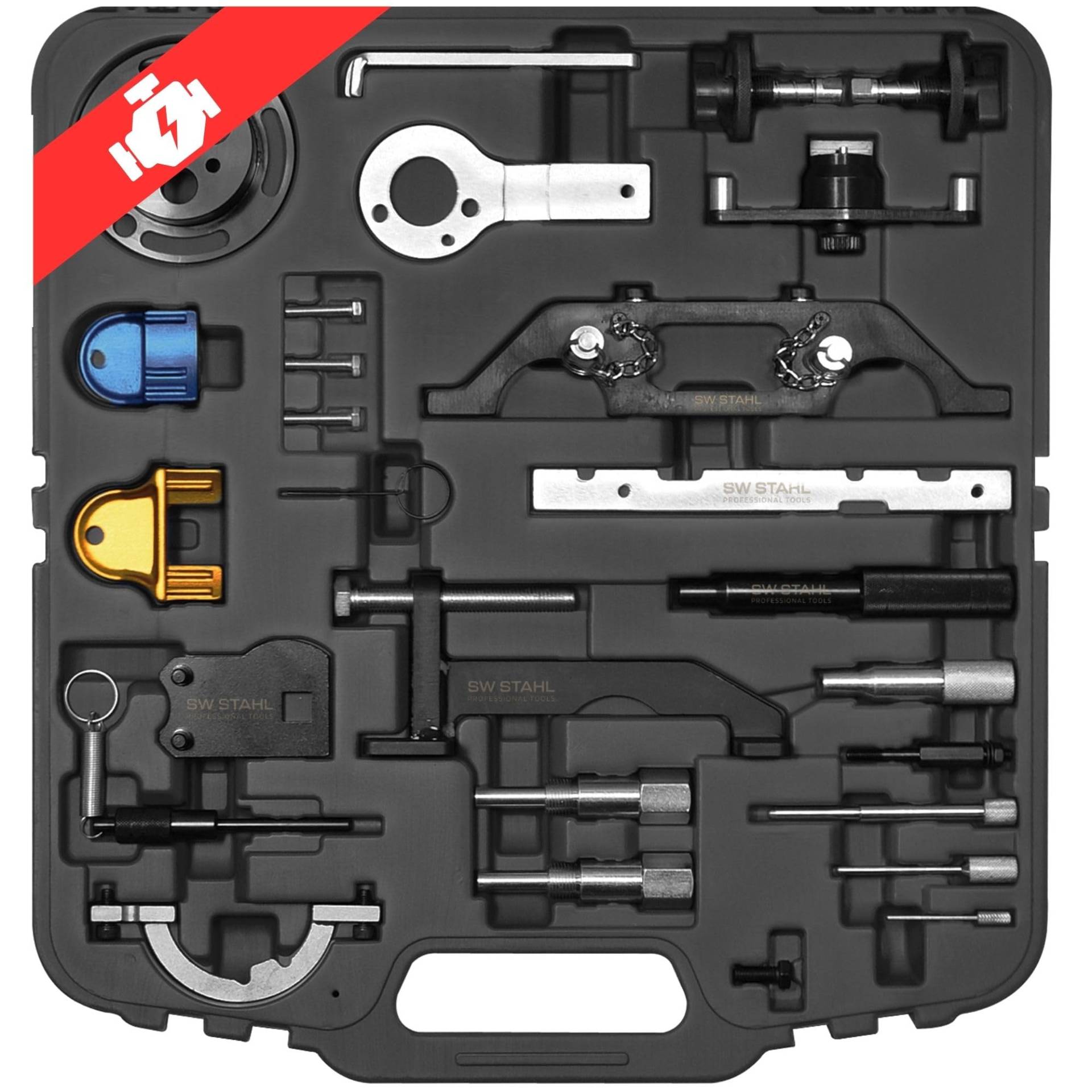 SW-Stahl 26053L Motor Einstellwerkzeug Satz I geeignet für Fahrzeuge von Opel I zum Einstellen der Steuerzeiten I Messwerkzeug von SW-Stahl