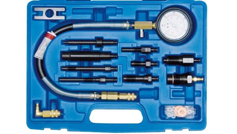 SW-Stahl 26071L Kompressionsdruckprüfer, 0-70 bar, 13-teilig I Kompressionsprüfer Diesel I Kompressionstester für Dieselmotoren I Diesel Kompressionsprüfgerät mit Adaptern von SW-Stahl