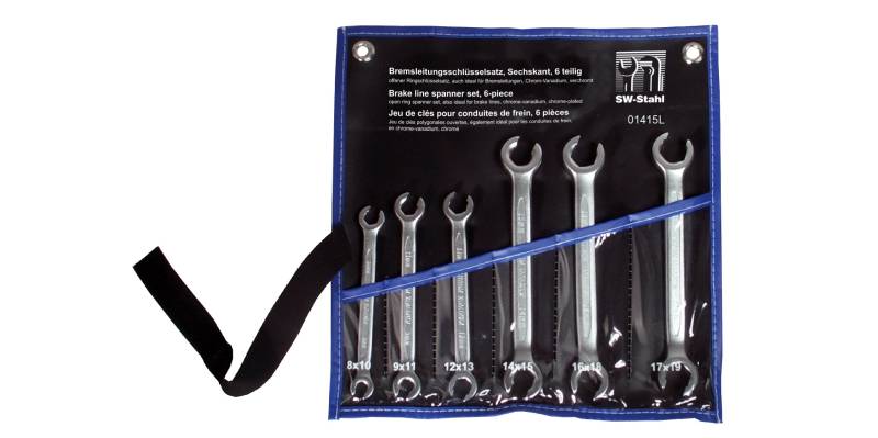 SW-Stahl 01415L Bremsleitungsschlüsselsatz 6-teilig 8–19 mm | Offener Ringschlüsselsatz Chrom-Vanadium | Sechskant-Schlüssel Set | Kfz Leitungsschlüssel für Bremsleitungen von SW-Stahl