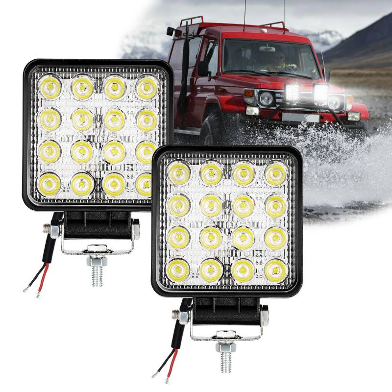 SWANEW LED Arbeitsscheinwerfer 2 X 48W Zusatzscheinwerfer 12V 24V Scheinwerfer IP67 Wasserdicht für Trecker Bagger SUV, UTV, ATV von SWANEW