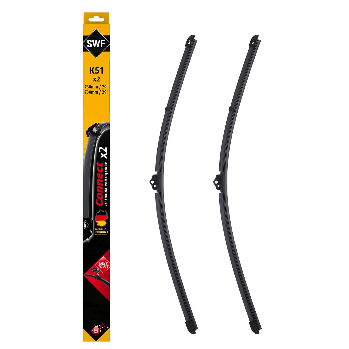 SWF Connect Wischer – K51 – Kit Aus in Deutschland Hergestellten Flachbalkenwischern Für Optimale Wischleistung 730mm/730mm – Vorne – 2er-Set von SWF