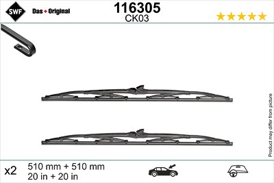 Swf Wischblatt [Hersteller-Nr. 116305] für Alfa Romeo, Austin, BMW, Citroën, Dacia, Daewoo, Ferrari, Fiat, Ford, Fso, Gaz, Honda, Hyundai, Isuzu, Kia, von SWF
