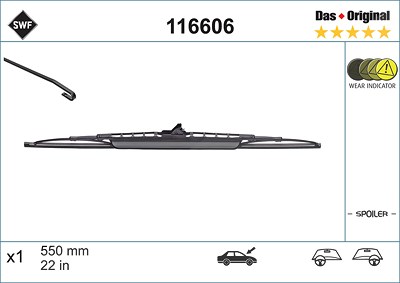 Swf Wischblatt [Hersteller-Nr. 116606] für Alfa Romeo, Audi, BMW, Chevrolet, Chrysler, Citroën, Daewoo, Fiat, Ford, Honda, Hyundai, Jaguar, Jeep, Kia, von SWF