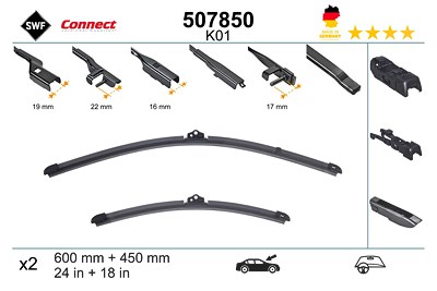 Swf Wischblatt [Hersteller-Nr. 507850] für Alfa Romeo, Alpina, Audi, BMW, Cupra, Fiat, Hyundai, Jeep, Kia, Lynk & Co, Mercedes-Benz, Mg, Nio, Peugeot, von SWF