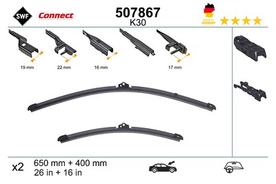 Swf Wischblatt [Hersteller-Nr. 507867] für Alpina, BMW, Citroën, Fiat, Ford, Forthing, Honda, Hyundai, Opel, Peugeot, Renault, Seat, Vauxhall, Volvo von SWF