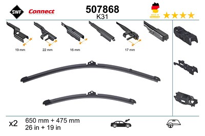 Swf Wischblatt [Hersteller-Nr. 507868] für Alpina, BMW, Fiat, Ford, Jaguar, Lamborghini, Land Rover, Mercedes-Benz, Nissan, Opel, Renault, Skoda, Tesl von SWF