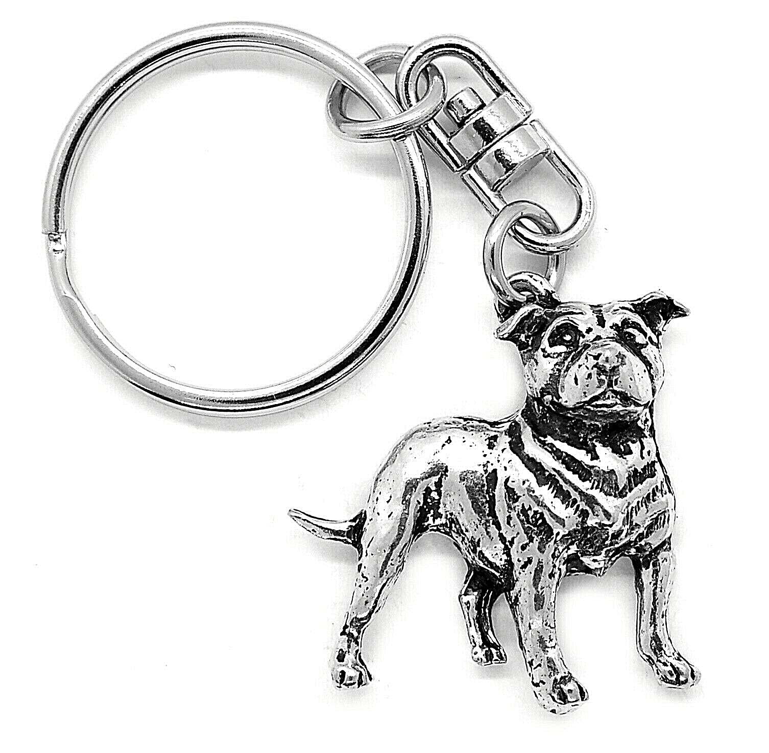 SWORLDesigns Staffordshire Bull Terrier Staffie Hund Hartzinn Schlüsselanhänger mit Geschenkbeutel von SWORLDesigns