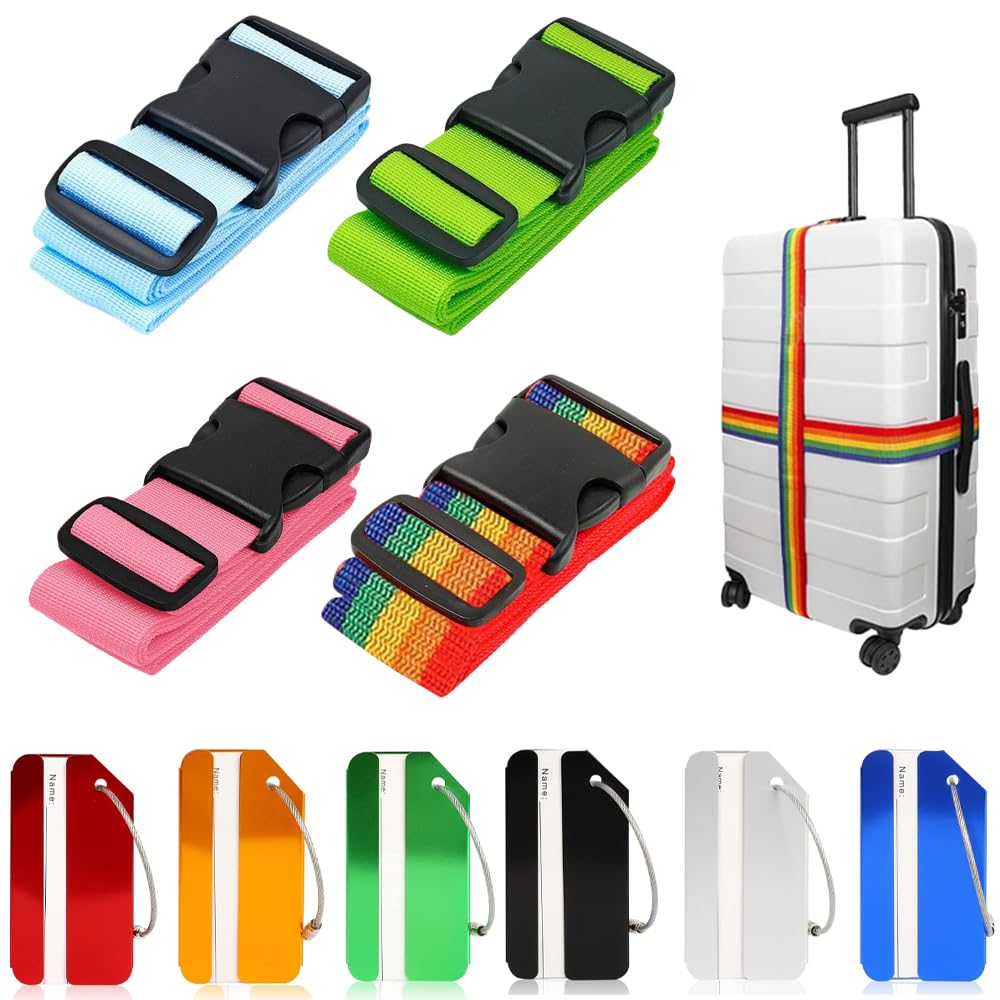 Koffergurt, 4 Stück Koffergurte mit 4 Stück Kofferanhänger, Gepäckgurt Einstellbare, Kofferband Gurt für Reisen Schnell erkennen Gepäck Reisetasche Koffer 5 x 200cm 4 Farben Koffergurt, 4 Stück Koffergurte mit 4 Stück Kofferanhänger, Gepäckgurt Einstellbare, Kofferband Gurt für Reisen Schnell erkennen Gepäck Reisetasche Koffer 5 x 200cm 4 Farben von SXCCNW