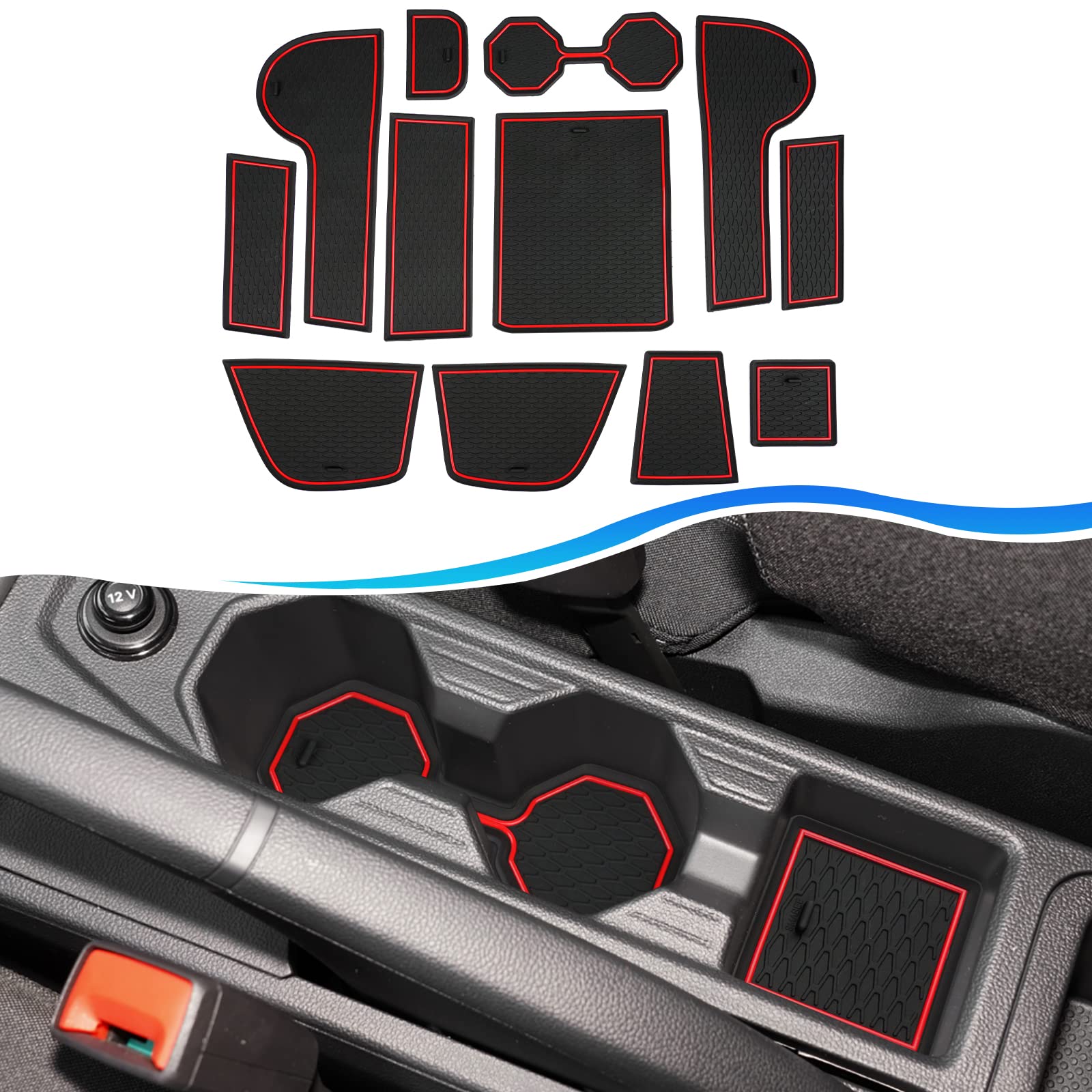SXCY Kompatibel mit VW Polo MK6 Rutschmatte, Auto Gummimatten für Mittelkonsole Armlehne Getränkehalter Matten Polo 6 Innenraum Zubehör (Rot) von SXCY