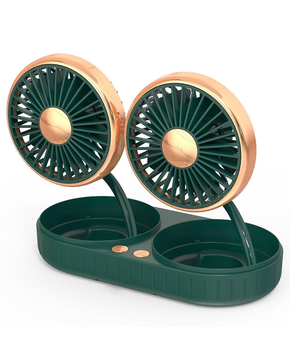 Auto Ventilator Doppelkopf USB-Aufladbarer Autolüfter Mit Teleskopstange Für Rücksitz KFZ Lüfter(Dark Green Gold 8492B) von SXXJVES